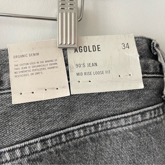 ❌SOLD❌ Agolde 90's Mid Rise Loose Fit High Rise Washed Black Denim Jeans size 34 - Picture 12 of 16